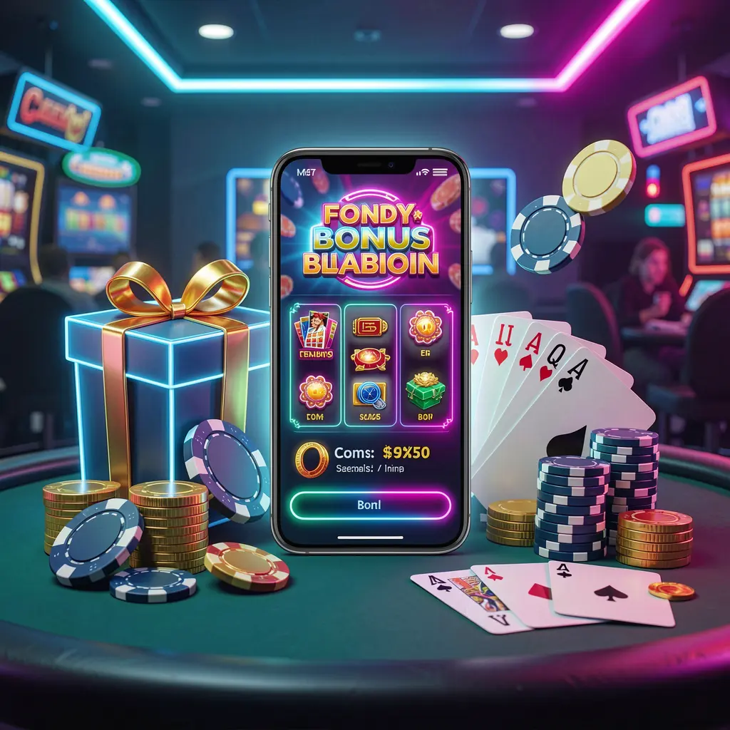 Adegan utama situs web kasino modern HT666 yang menampilkan ponsel pintar dengan antarmuka bercahaya, dikelilingi kotak hadiah bonus, chip, koin, dan kartu remi dalam gaya kasino neon premium